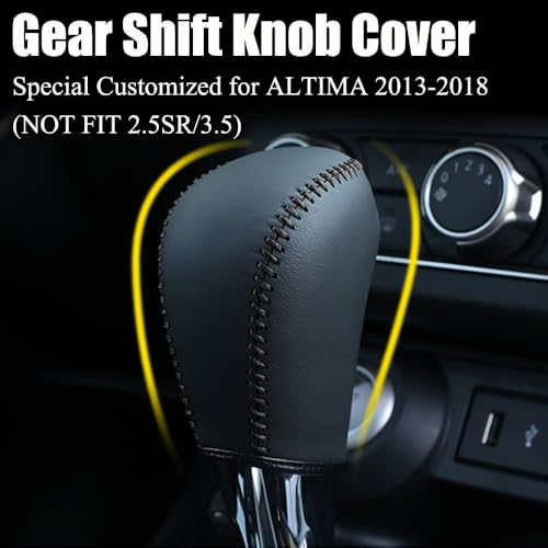 with Altima Logo Leather Gear Shift Knob Cover Protector Trim Automatic Transmission Interior Accessories for Nissan Altima 2013-2018(Not Fit 2.5SR/3.5)-Black Stitches