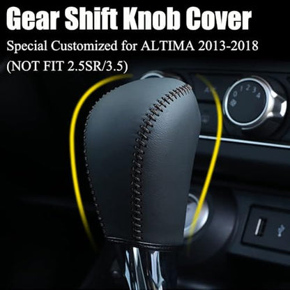 with Altima Logo Leather Gear Shift Knob Cover Protector Trim Automatic Transmission Interior Accessories for Nissan Altima 2013-2018(Not Fit 2.5SR/3.5)-Black Stitches