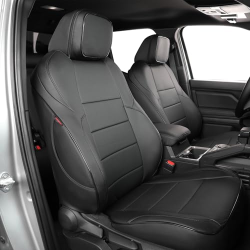 EKR Tacoma Seat Covers Custom Fit for Toyota Tacoma (Only for Hybrid) 2024 2025 2026 Double cab TRD Sport/TRD Off-Road/Limited/Trailhunter -Truck Seat Covers Full Set,Faux Leather(Black) - color: Leather (Black), size: 2024-2026 Tacoma (Hybrid) Full Set