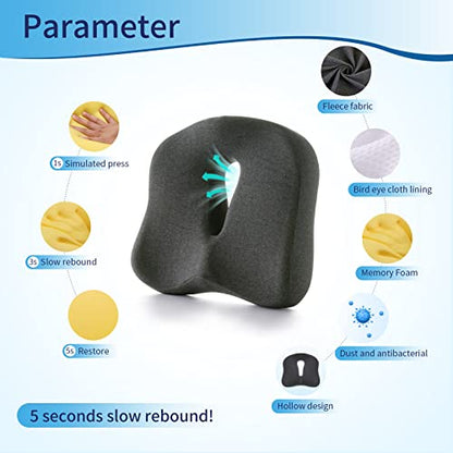 Memory Foam Seat Chair Cushion for Relieves Back Sciatica Pain Tailbone Pain Coccyx Degenerating Disc Orthopedic Osteoarthritis Prostate Cushion Low Back Pain Cushion Hip Shaping (Dark Gray) - color: Dark Gray
