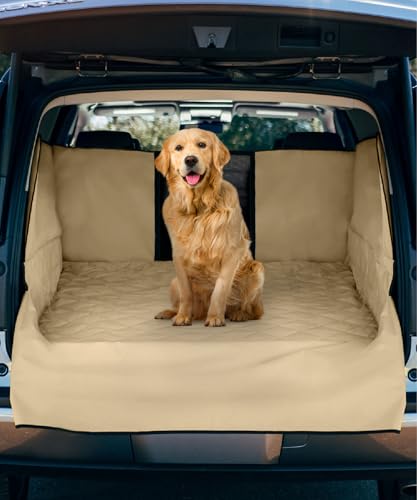 SUV Cargo Liner for Dogs - Water-Resistant Pet Trunk Cargo Cover Mat for SUVs and Sedans with Bumper Flap Protector, Trunk Cover, Non-Slip Liner, (35" X 40") Upgraded 2025 - color: Tan