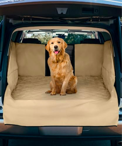 SUV Cargo Liner for Dogs - Water-Resistant Pet Trunk Cargo Cover Mat for SUVs and Sedans with Bumper Flap Protector, Trunk Cover, Non-Slip Liner, (35" X 40") Upgraded 2025 - color: Tan