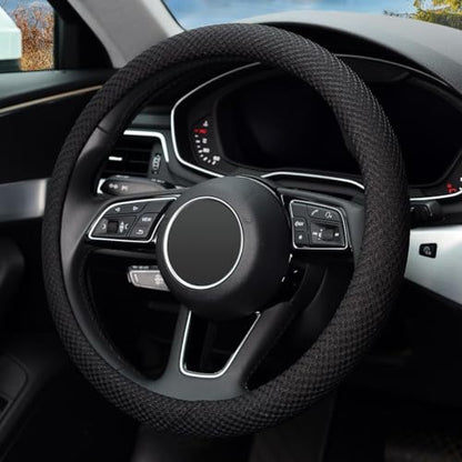 ZHOL Steering Wheel Cover Universal 15 inch Microfiber Breathable Ice Silk Steering Wheel Covers Anti-Slip Car Interior Accessories for Women Men, Warm in Winter and Cool in Summer, Black - color: Black