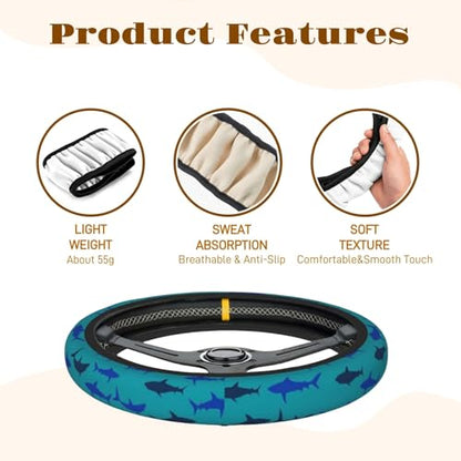 Steering Wheel Cover Accessories Neoprene Cover, Breathable Non-Slip Easy to Install Suitable for Women Men, 14.5-15.5 Inch for Car SUV Van Truck Universal - Cute Shark - color: Cute Shark