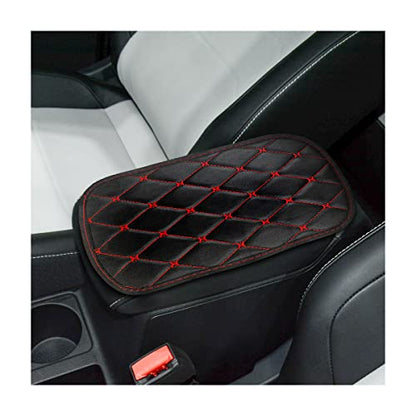 Auto Center Console Pad, PU Leather Car Center Console Box Cushion, Non Slip Soft Armrest Seat Box Cover, Waterproof Vehicle Armrest Protector for SUV, Truck, Car (Rhombic Lattice Black/Red) - color: Rhombic Lattice Black/Red