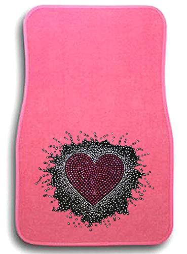 Universal Fit Front/Rear 4-Piece Full Set Sweet Heart Crystal Bling Rhinestone Design Studded Carpet Car SUV Truck Pink Floor Mats - 4 Pcs Set (Sweet Heart-Pink) - color: Sweet Heart-Pink