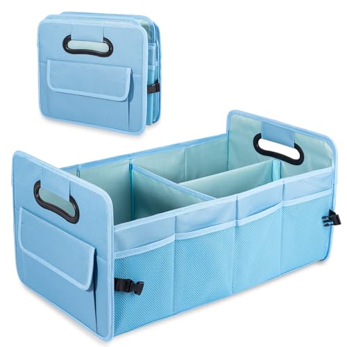 Car Trunk Organizers and Storage Collapsible Multi Compartment Container Box, Adjustable Car Accessories for SUV Sedan Truck, Large Size, Light Blue - color: Light Blue, size: Large