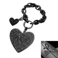 Cute Heart Keychain, Pretty Bling Key Chain Accessories, Sparkling Diamond-Studded Microfiber Leather Car Keyring Wristlet - color: Black