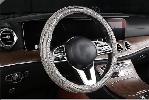 Luxury Crocodile Texture Glossy Leather Car Steering Wheel Cover, New Universal 15 Inch Vehicle Steering Wheel Cover for Cars, Trucks, Suvs, Pickups Interior Accessories (Gray) - color: Gray