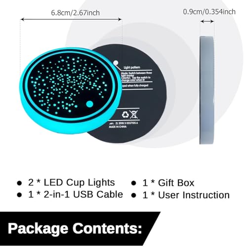 2PCS LED Car Cup Holder Lights, Light up Car Coasters for Cup Holders 7 Colors Changing USB Charging Mat Waterproof Cup Pad, Car Gifts for Men & Women
