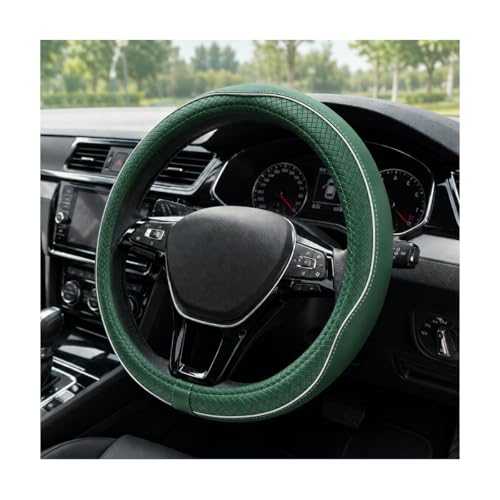 Car Steering Wheel Cover, 15 Inch Anti-Slip Breathable Leather Auto Steering Wheel Protector, Full Surround Soft Steering Wheel Cover for Men Women, Car Interior Accessories (Green & White) - color: Green & White