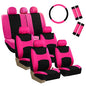 FH Group Light & Breezy Cloth Car Seat Covers, 7 Seater Three Row Set- Airbag & Split Ready -Universal for Cars Trucks and SUVs (Pink/Black) - color: Pink Black
