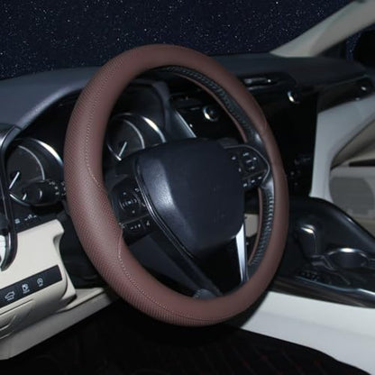 Steering Wheel Cover Universal Standard Size 14.5-15 inch, Breathable Microfiber Leather, Anti-Slip, Non-Folding Packaging, Fits Most Cars SUVs Trucks, Brown - color: Brown, size: Round Shaped: Medium 14 1/2''-15''
