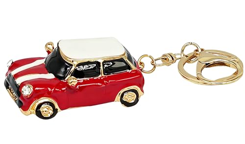 Mini Car Model Keychain Bag Charms Metal Cute Rhinestone 3D Car Accessories Key Chain Ring Gifts for Men Women - color: Red