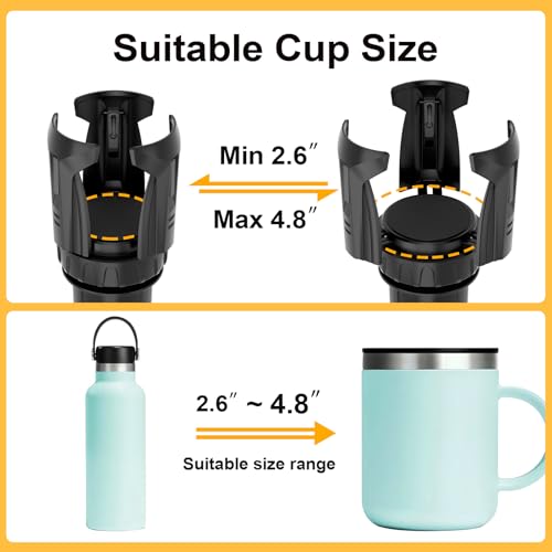 Cup Holder Expander (Adjustable Holder & Base, Auto-Fit Hold, One Button Open), Car Cup Holder Expander for Yeti, Hydro Flask, Nalgene, Owala, Bottles in 2.6"- 4.8" (Light Black, 2 Pack) - color: Light Black, size: 2 Pack