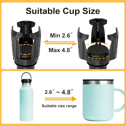 Cup Holder Expander (Adjustable Holder & Base, Auto-Fit Hold, One Button Open), Car Cup Holder Expander for Yeti, Hydro Flask, Nalgene, Owala, Bottles in 2.6"- 4.8" (Light Black, 2 Pack) - color: Light Black, size: 2 Pack