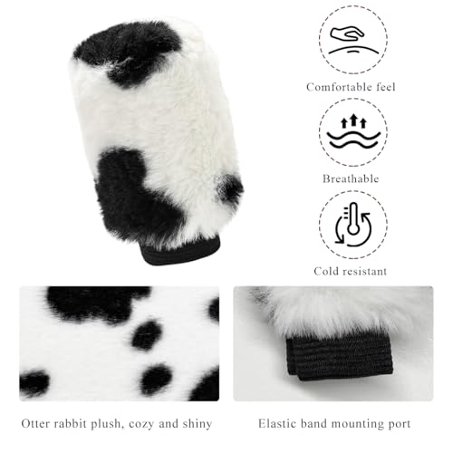 Cow Print Car Shift Knob Cover, Cute Cow Print Anti-Slip Plush Shifter Stick Protector for Winter Warm, Soft Fluffy Comfortable Grip Printed Gear Shift Covers for Women Girls - color: Shift Cover