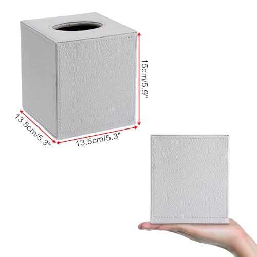 Sumnacon Tissue Box Cover Square Tissue Box Stylish PU Tissue Box Holder with Magnetic Bottom, Leather Cube Tissue Cover for Living Room Bathroom Bedroom Table Desk Home Office Car, Light Grey - color: Light Grey