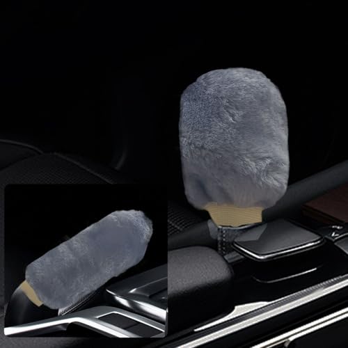 2PCS Plush Car Gear Shift Knob Cover & Handbrake Cover, Soft Fluffy Shift Knob Brake Handle Protector, Universal Car Interior Accessories (Gray) - color: Gray