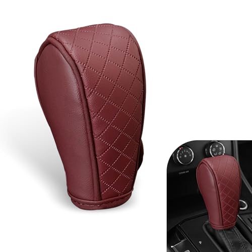 Car Gear Shift Knob Protector, Leather Anti-Slip Anti-Scratch Breathable Automatic Transmission Shift Knob Cover with Velcro, Universal for Car SUV Truck (Red) - color: Red