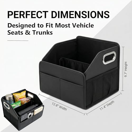 Leather Car Organizer Front Seat Organizer with Metal Handles,Black Car Organizer for Passenger Seat Organizer