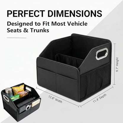 Leather Car Organizer Front Seat Organizer with Metal Handles,Black Car Organizer for Passenger Seat Organizer