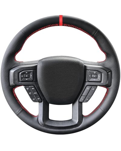 Belinous Leather Steering Wheel Cover Lace Up, Hand-Stitch on Wrap, Steering Wrap Compatible with Ford F-150 F250 XL/STX/XLT/King Ranch/Lariat/Limited/Platinum/Police Responder 2015-2020 (Red) - color: Red, size: Type A1