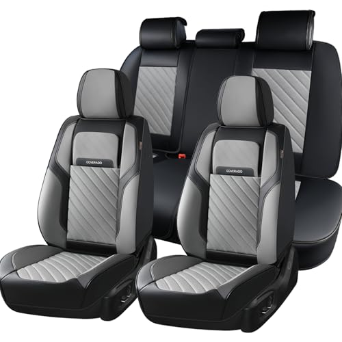 Coverado Car Seat Covers Full Set 5 pieces, Luxury Nappa Leather Seat Covers Universal Fit Waterproof Non-Slip Breathable Front & Back Automotive Seat Protectors for Cars, SUVs, Trucks - color: BlackGray-0, size: FullSet