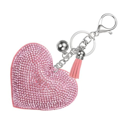 PATIKIL Rhinestone Keychains for Women, Cute Bling Heart Shape Purse Charm for Bag Handbags Car Keys - color: White-pink