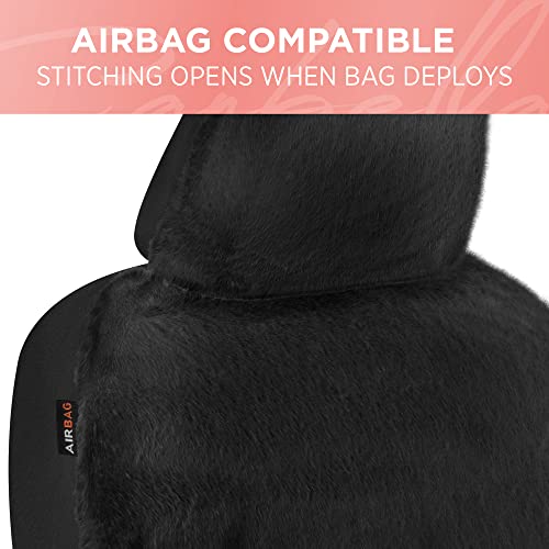Carbella Sheepskin Car Seat Covers, 2-Pack Faux Fur, Front Seats Only, Cute Automotive Seat Covers For Cars (Black) - color: Black Fur