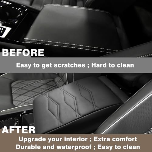 Center Console Armrest Cover Fit for Volkswagen Atlas & Cross Sport 2024-2026 Accessories, Comfort Armrest Pad Console Lid Cushion Vegan Leather Regular Thick (V1_Black) - size: 20) 24+ |Atlas| V1 Black, Regular
