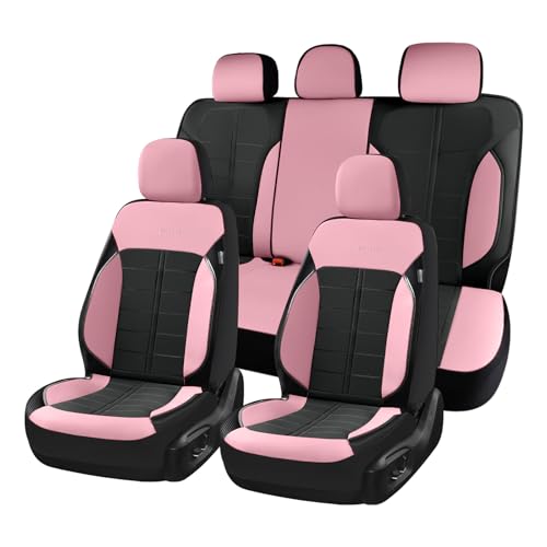 Coverado Front and Back Seat Covers for Cars Leather Car Seat Cover Full Set 5 Seats Waterproof Seat Protector Automotive Seat Covers Universal Fit for Most Cars SUV Trucks, Pink&Black - color: PinkB, size: FullSet
