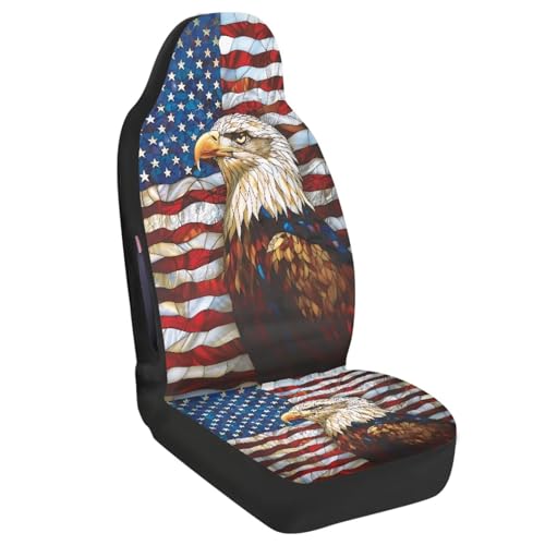 2 Piece Front Car Seat Cover, Eagle American Flag Print Waterproof Car Front Cushion Protector, Airbag Compatible Auto Front Seat Cover, Universal Fit Auto Interior Accessories - color: Red and White - Eagle American Flag