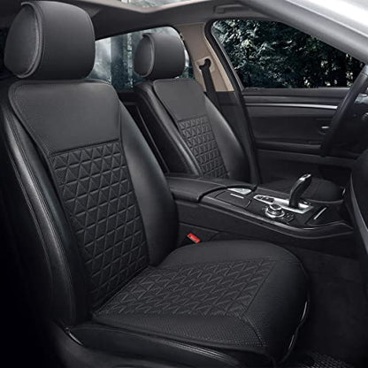 Black Panther 1 Pair Luxury PU Car Seat Covers Protectors for Front Seats, with Partial Backrest Coverage (Middle Part Only), Triangle Pattern, Compatible with 95% Cars - Black - color: Triangle Pattern - Black