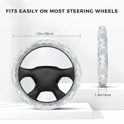 Steering Wheel Covers Nautical Coastal Ocean Coral Universal Steering Wheel Covers Beach Themed Blue Teal Automotive Steering Wheel Grip Wrap Car Accessories Protective Case Cover for Suv, Truck
