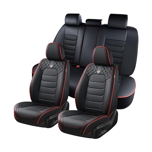 FLORICH Seat Covers Full Set,Leather Seat Covers, Front and Rear Seats Cover 5 Seats, Waterproof Car Seat Cushion Protector Accessories for Sedan SUV Pick-up Truck(Black&Red line, Full Set) - color: Black&Red line, size: Fullset