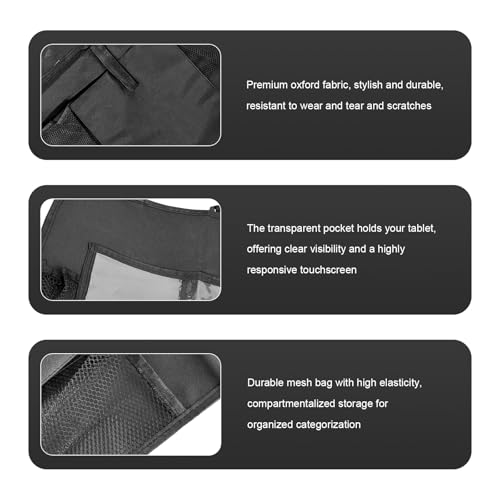 2 PCS Car Backseat Organizer, Multifunctional Seat Back Organizers with Touch Screen Tablet Holder, Waterproof Oxford Seat Back Storage Bag Kick Mats for Most Vehicles