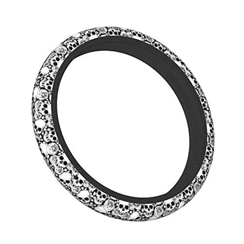 Skull Steering Wheel Cover Non Slip Black and White Neoprene Steering Wheel Protector Covers Universal 15 inch for Women Men Car Accessories - color: Black3
