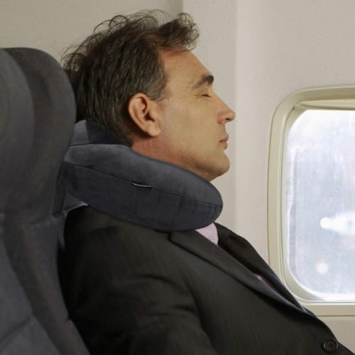 Inflatable Travel Pillow, Soft Velvet Inflatable Neck Pillow for Traveling, Airplanes, Train, Car, Office with Compact Bag, Breathable Washable Cover, Suit for Adults Sleeping - Grey - color: Grey