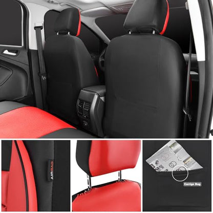 CAR PASS Leather Car Seat Covers Front Seats Only, Universal Fit Automotive Interior Waterproof 3D Foam Back Support Car Seat Covers for Trucks Vans and SUVs Airbag Compatible 2 Pieces （Black Red - color: Red Front
