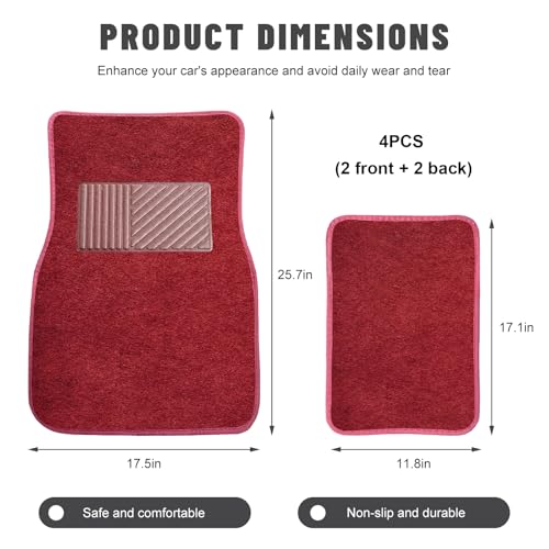 Sun Walker 4 PCS Car Floor Mats, Waterproof Anti-Slip Front & Rear Car Carpets with Driver Heel Pad, All Weather Floor Protective Pads Universal for SUVs Trucks Sedans Vans (Wine Red) - color: Wine Red