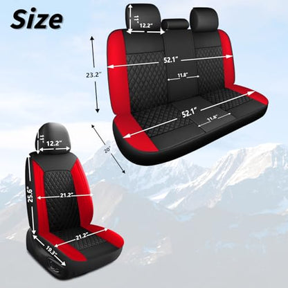 HChengkikz Red Car Seat Covers, Breathable and Waterproof Seat Cover Full Set, PU Premium Universal Fit Automotive Airbag Compatible for Cars Sedans SUVs Vans and Trucks (Full Set, Black + Red) - color: N1 Black Red, size: Full Set