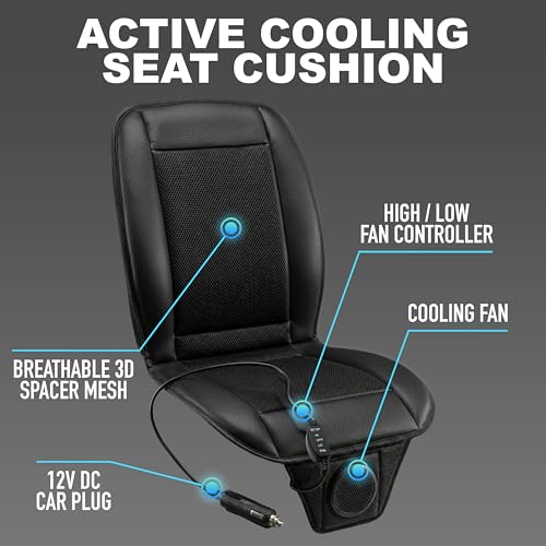 ZONETECH Cooling Car Seat Cushion 12V Black Automotive Adjustable Temperature Comfortable Car Seat Cooling Pad, Cooling Car Seat Cover for Car SUV Truck Universal Fit - color: Black 1 Pack