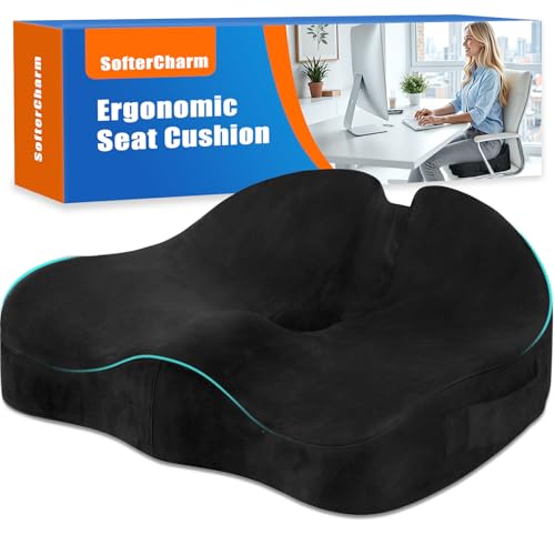 Ergonomic Seat Cushion for Office Chair, Memory Foam Coccyx Cushion for Tailbone Pain Relief, Non-Slip Washable Cover, Pressure Relief Chair Pad for Office, Car, Wheelchair & Home Black - color: Black