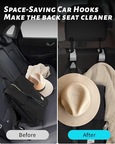 Sparkling Car Seat headrest Hooks, 4 Pack, White Purse Holder for Car Headrest, Chic Automotive Accessories for Women Essentials Handbag Clothes Coats Grocery Bags - color: White Diamond
