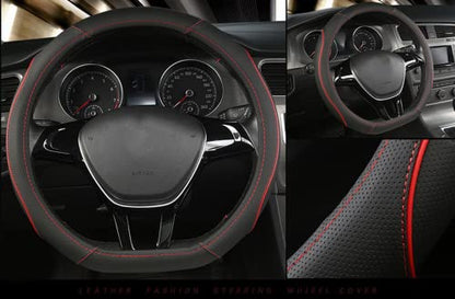 D Shape Car Steering Wheel Cover, Universal 15 inch Stitching Color Anti-Slip Steering Wheel Protector, Red and Black Style (Red and Black D Shape) - color: red sports D shape 02