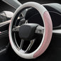 LKWLIKEI Nappa Leather Steering Wheel Cover,Elegant Diamond Checkered Design, Non-Slip wear-Resistant, Enhance Driving Comfort, Suitable for Steering Wheel Diameter 14 1/2‘-15’ Models.White and Pink - color: White and pink