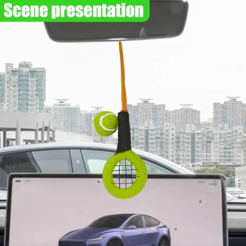 Tennis Racket Car Rear View Mirror Charm, Felt Handmade Auto Interior Hanging Ornament Accessories, Cute Ball Vehicle Mirror Decorative Pendant Present for Women Man (Tennis) - size: Tennis