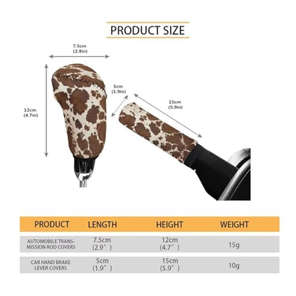 Brown Cow Print Car Gear Shift Knob Cover Set of 2, Non-Slip Handbrake Cover and Elastic Gear Shift Knob Cover Protector for Car SUV Protector - color: Brown Cow Print