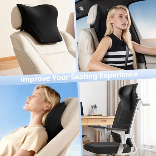 BABUR Car Headrest Pillow | Ergonomic Memory Foam Neck Shoulder Support Pillow with Adjustable Design & Enlarged Surface | Pain Relief for Driving Travel Sleeping | Black 1 Pack - color: Black